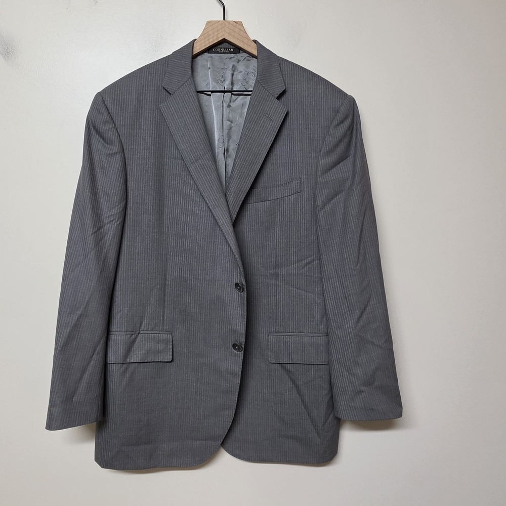 Corneliani Mens 56 7R Gray Stripe Blazer Superfine 15.75 Micron Wool Italy 46R